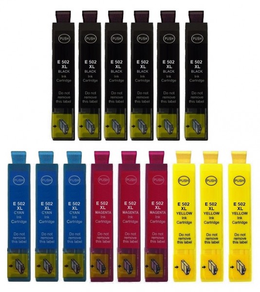 15 kompatible Druckerpatronen Epson 502XL Black, Cyan, Magenta, Yellow - doppelte XL Füllmengen