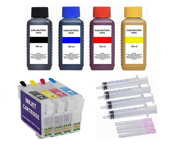 Wiederbefüllbare Tintenpatronen Epson T16XL + 4 x 100 ml Sublimationstinte
