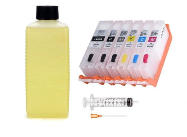 Reinigungspatronen - 6 wiederbefüllbare Patronen Canon PGI-570 &amp; CLI-571 + 500 ml Druckkopf-Reiniger