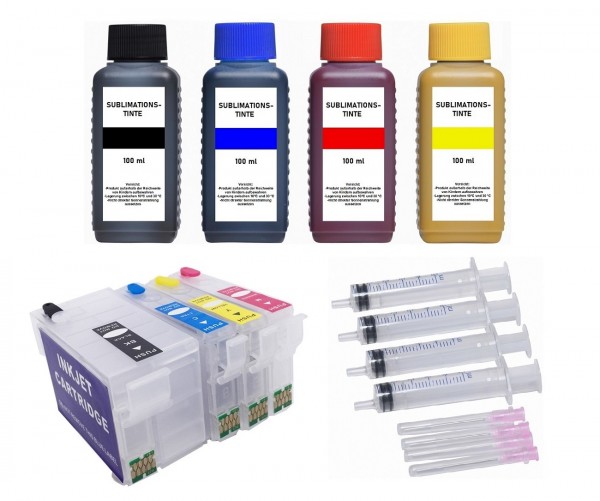Wiederbefüllbare Tintenpatronen Epson T27XL + 4 x 100 ml Sublimationstinte
