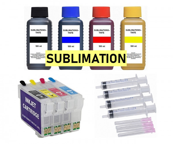 Wiederbefüllbare Tintenpatronen wie Epson T29XL + 4 x 100 ml Sublimationstinte
