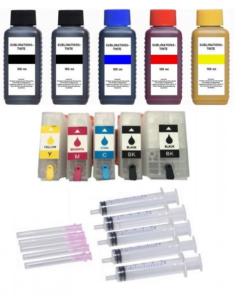 Wiederbefüllbare Tintenpatronen Epson 202XL + 5 x 100 ml Sublimationstinte