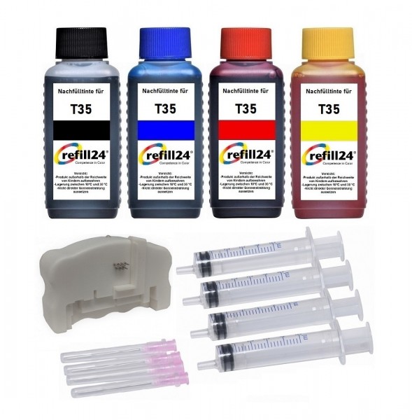refill24 Nachfüllset 400 ml Nachfülltinte + Chipresetter für Epson Tintenpatronen T35, T35XL