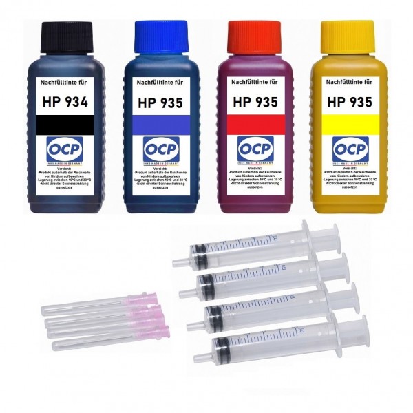Nachfüllset für HP 934 black + 935 cyan, magenta, yellow Tintenpatronen - 4 x 100 ml OCP Tinte