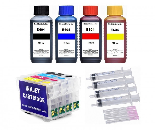 Wiederbefüllbare Tintenpatronen kompatibel mit Epson 604XL + 400 ml Nachfülltinte